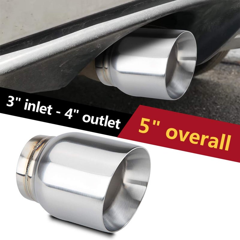 LCGP 3" Inlet Universal Exhaust Tip, 4" Outlet - 5" Long, Stainless Steel Double Wall Angle Cut - Image 5